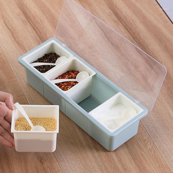 

storage bottles & jars seasoning box set pepper transparent lid sugar salt home kitchen restaurant with spoon removable pots multipurpose 4