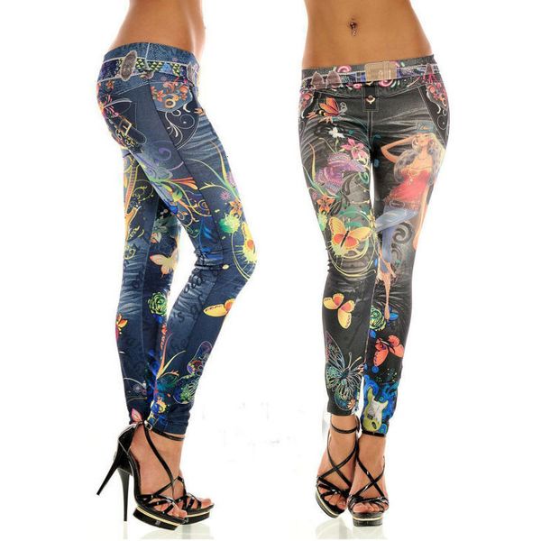 

2021 of the spring cartoon women printed casual pants long single vintage breasted female waist height jeans, Blue