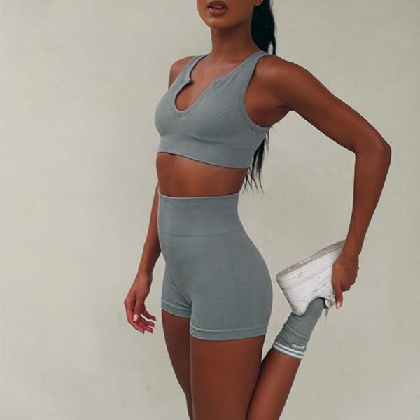 

sport shorts+sports bra yoga suit knitted set sports high waist leggings 2 piece women workout clothes outfit
