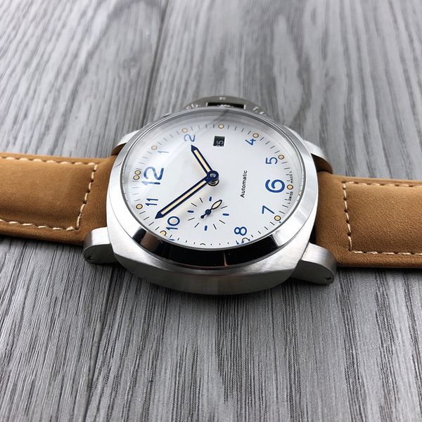 

men's fashion watch automatic mechanical movement 316l stainless steel case imported genuine leather strap diameter 44mm thickness 16mm, Slivery;brown