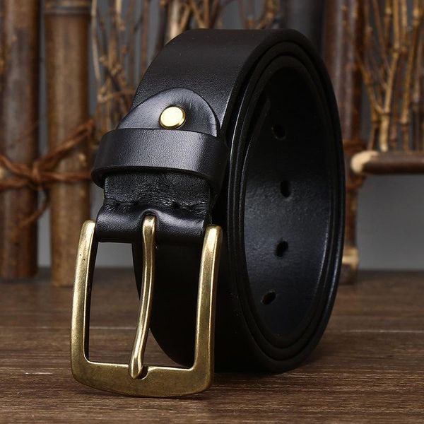 

belts 3.8cm cow genuine leather for men copper buckle fashion style full grain male belt jeans cowhide strap, Black;brown