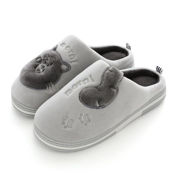 

slippers indoor for women lovely cat embroider soft female home plush warm winter suede brand house shoes, Black