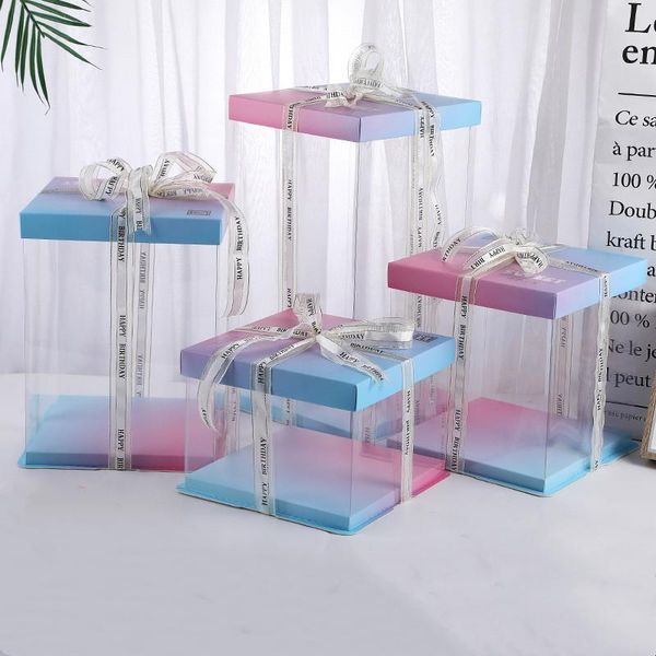 

gift wrap 10pcs/lot colorful large square cake box birthday surprise baking packaging clear pvc plastic party supplies