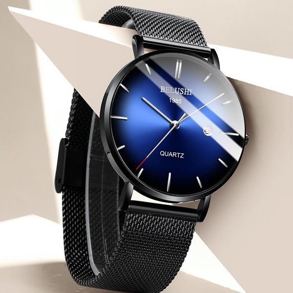 

wristwatches 2021 fashion men's quartz hand calendar watch sports belt all-steel waterproof clock, Slivery;brown