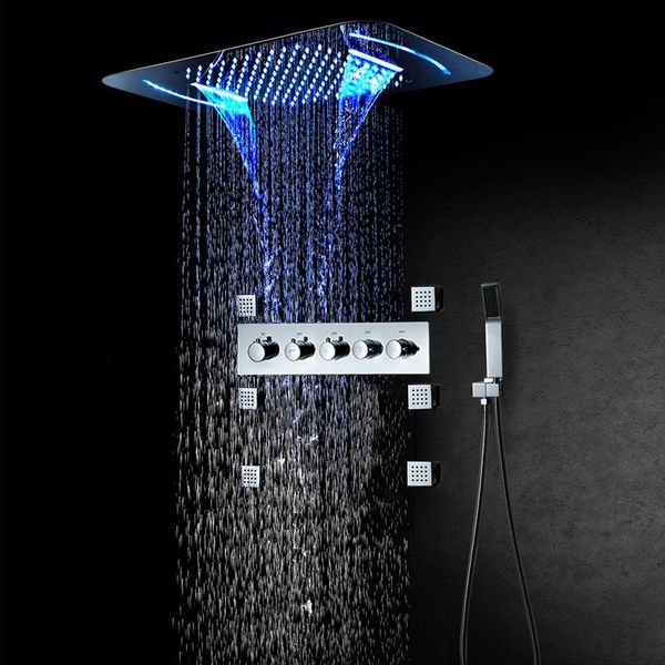 

bathroom shower sets luxuriou faucet system rain panel 22.8"x14.9" led showerheads mixer with thermostat valve bath tap chrome