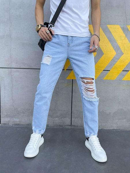 

men solid distressed ripped jeans e86u#, Blue