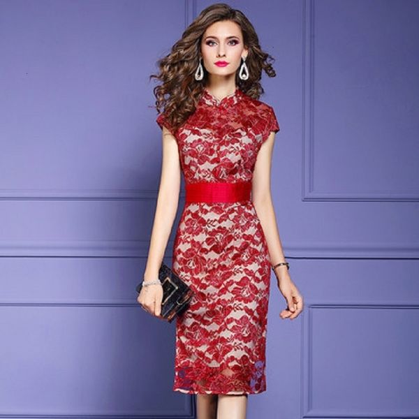 

casual dresses floral print lady lace dress short sleeve women's summer retro elegant temperament slim button improved cheongsam skirt, Black;gray
