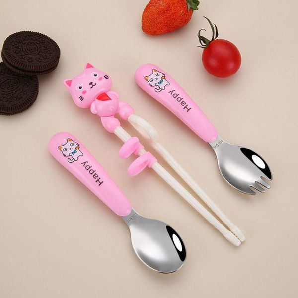 

kids tableware set feeding cutlery stainless steel cartoon spoon fork and chopstick for children dinnerware sets
