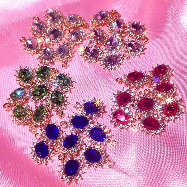 

caraquet 10pcs/set charm fashion rhinestone oval crystal diy jewelry accessories for making earring necklace party bijous gift, Red;blue
