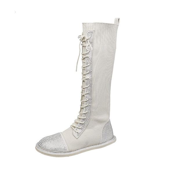 

boots european station knitting rhinestone big head over the knee motorcycle thin women's shoes wazv, Black