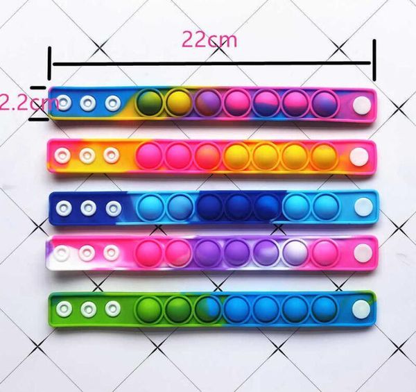 Toys Finger Push Bubble Силиконовые Браслеты Декомпрессионный Fidget Pop Toy Bracte Puzzle Пресс Стресс Браслет Сенсорное Связь Окрашенное кольцо