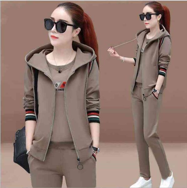 

autumn womens tracksuit women coat pants hoodie 3 piece set sport suit for fitness woman tracksuit sportswear chandal mujer, Gray