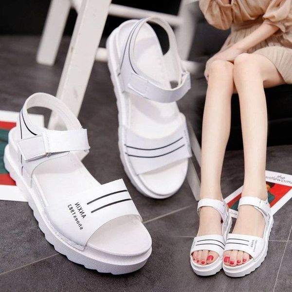 

summer sandals female students simple and versatile flat bottom girls beach soft women's shoes, Black