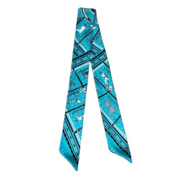 

scarves french retro scarf horse print small ribbon ladies silk fashion hair band kerchief long neck shawl bl21, Blue;gray