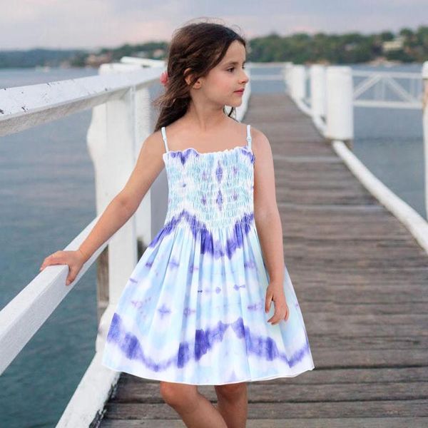 

girl's dresses summer dress baby toddler kids girls suspenders tie-dye print beach clothes vestidos de verano#40, Red;yellow