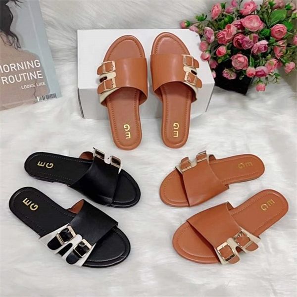 

fashion women slippers flat solid color women's shoes beach slippers open toed women's shoes plus size y1120, Black