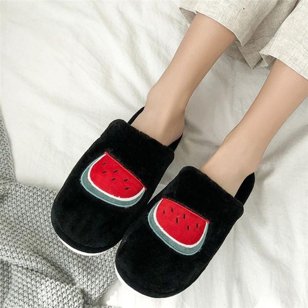 

slippers cute plush fur cotton female home soft bottomed comfort winter non-slip flat 2021 fruit ladie shoe 40, Black