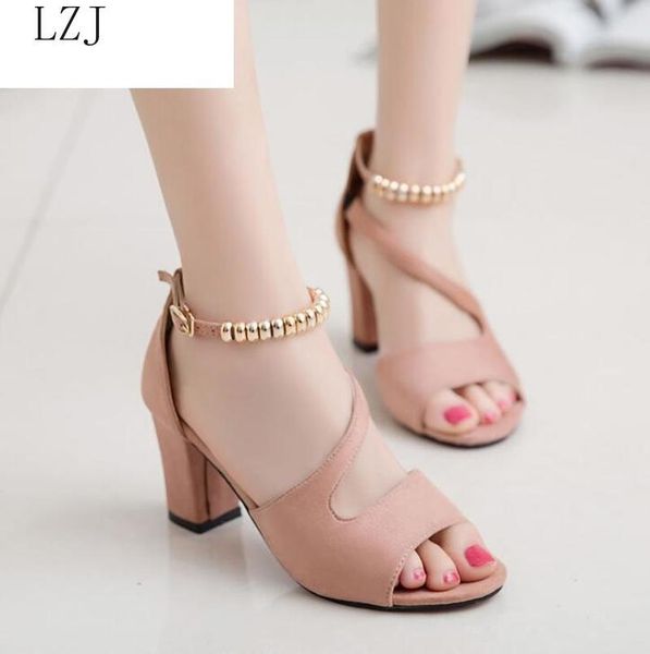 

fashion fish mouth hollow roman sandals thick with beaded high heels female summer, Black