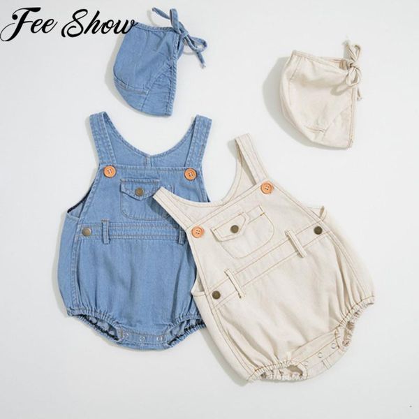 

jumpsuits summer baby denim rompers toddler born boys girls sleeveless button pocket cowboy casual overalls outfits, Blue