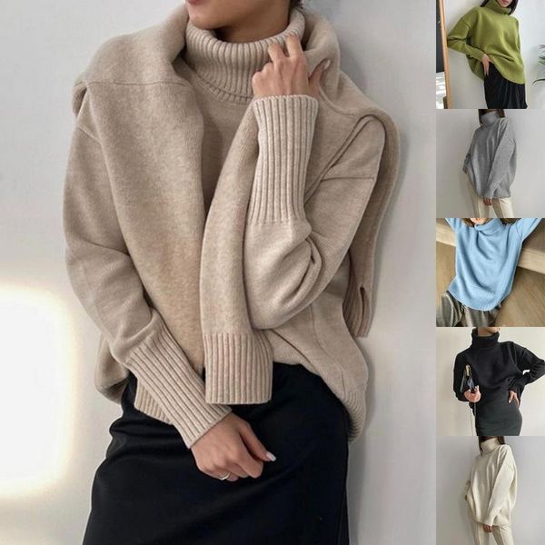 

women's sweaters autumn turtle neck cashmere winter sweater women 2021 elegant thick warm female knitted pullover loose basic knitwear, White;black