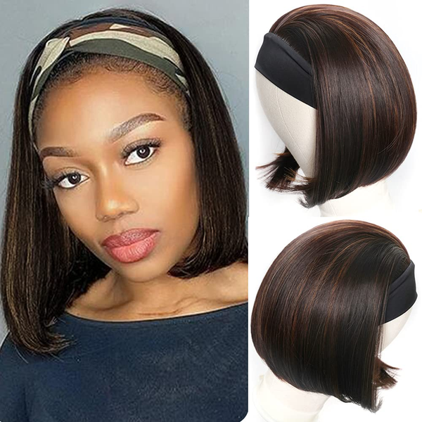 

ombre brown headband wigs straight short bob highlight headband wigs for black women synthetic hair non lacewigsfactory direct