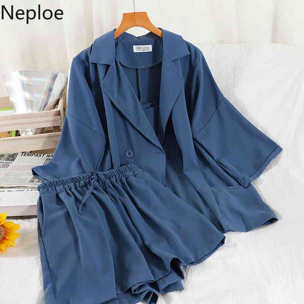 

neploe summer suit office ladies 3 pieces sets temperament fashion loose jacket sling vest wide leg short pants women outfits 210422, White