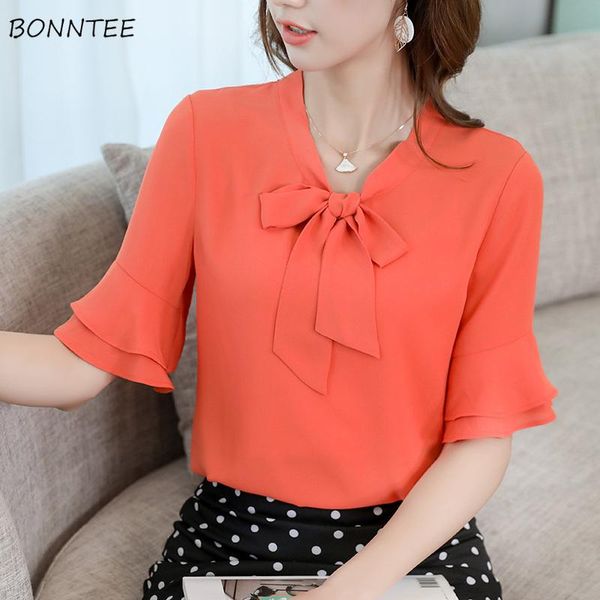 

women's blouses & shirts women chiffon korean style leisure trendy slim comfortable womens clothing simple solid color all-match studen, White