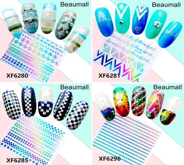 

fashion laser shell colorful nail decals back glue stickers for tips beauty diy1, Black