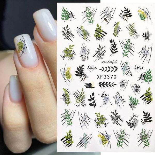 

stickers & decals 1pcs nail art 3d decal adhesive green pot leaf design spring flowers manicure diy decoration, Black