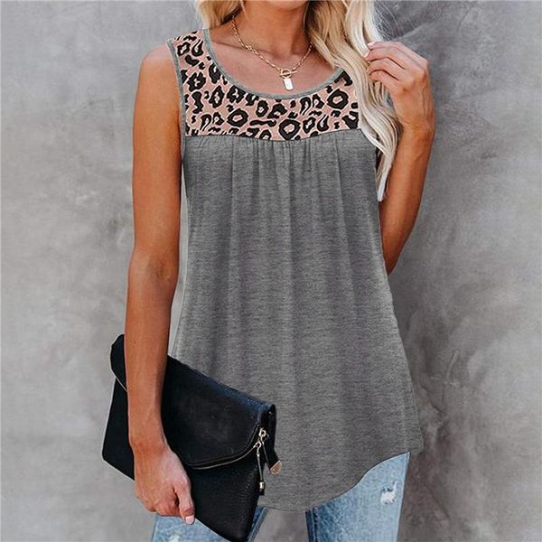 

women's tanks & camis leopard print lady vests 2021 summer style european american loose round neck small vest women y2k, White