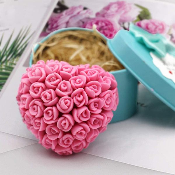 Molde de bolo de flor de rosa 3D Amor Forma de coração Molde DIY Fondant Pudim de açúcar Sabão Moldes de velas para casamento Bolo de dia dos namorados Moldes de chocolate 1221543