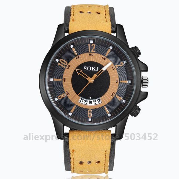 

wristwatches 100pcs/lot style 104 calendar watch male wristwatch factory wholesale price 4 colors leather, Slivery;brown