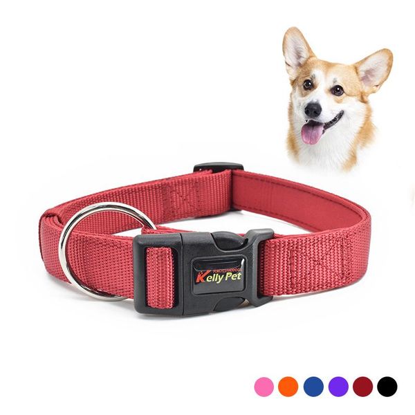 

dog collars & leashes thick nylon padded durable pet collar for small medium comfortable necklace black red blue orange pink
