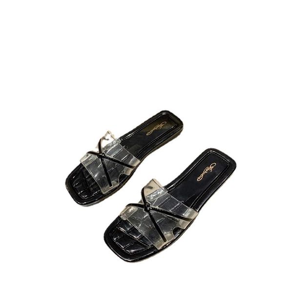 

slippers yshunij fashion women wear the 2021 summer korean version of a word trawl red sand beach cool drag, Black