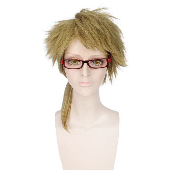 

bungo stray dogs doppo kunikida wig light brown short ponytail heat resistant synthetic hair peluca anime costume cosplay wigs, Black