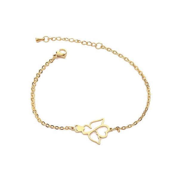 

link, chain [fcy] cute sweetheart little angel ladies stainless steel bracelet simple three-color hollow jewelry, Black