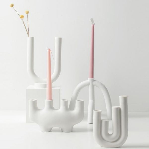 

candle holders nordic creative ceramic candlestick art gift white water pipe shape candelabro living room dock home decor