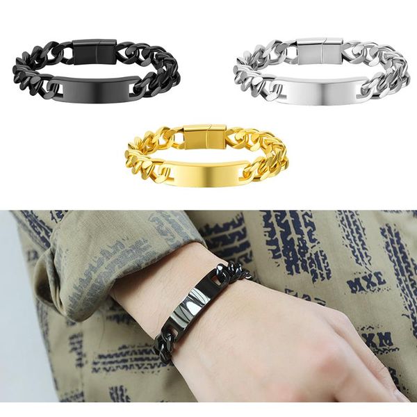

link, chain cyue punk european 3 color flow magnetic buckle bracelet 316l stainless steel for women girl fashion jewelry zyb033, Black