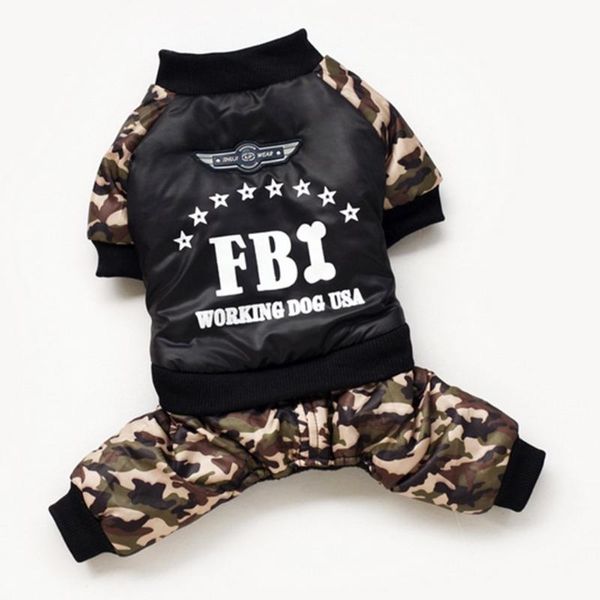 

dog apparel winter warm four leg dress coat pet clothes fbi-printing letter camouflage costume jumpsuit cotton jacket