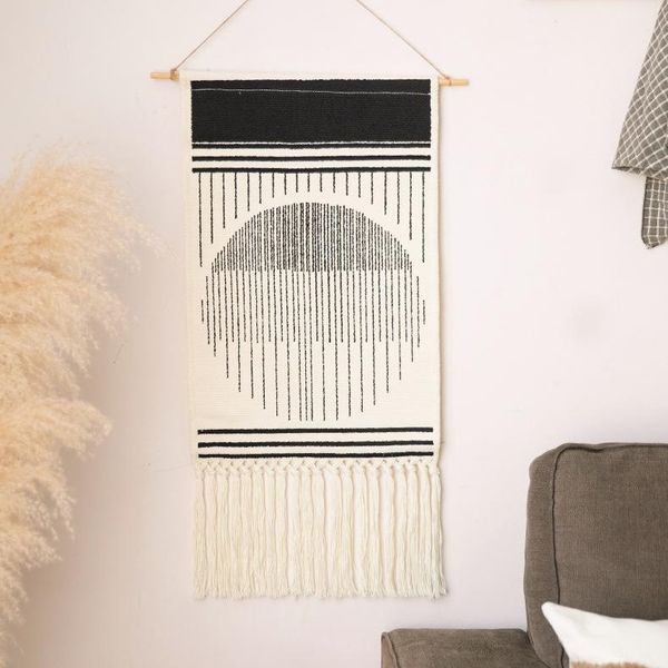 

tapestries boho decor macrame cotton tassel handmade woven wall hanging tapestry geometric canvas art background cloth