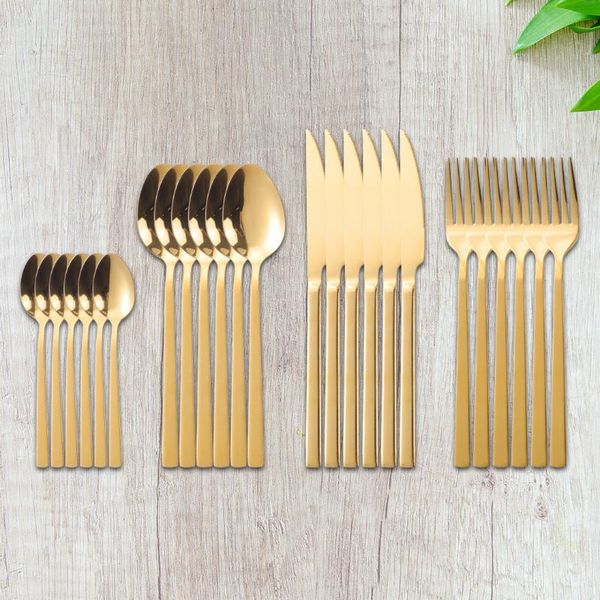 Geschirrsets 24 -pcs Gold Set Edelstahl Kinder Besteck Fork L￶ffel Knive