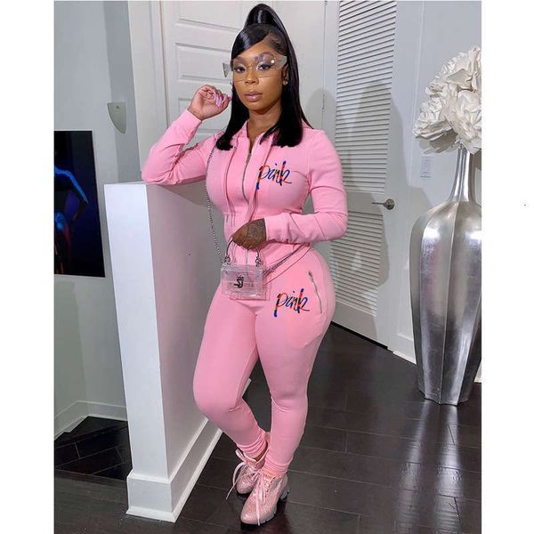 

women's autumn b3115 tracksuits / winter embroidered solid color suit personalized zipper sportswear two piece set, Gray