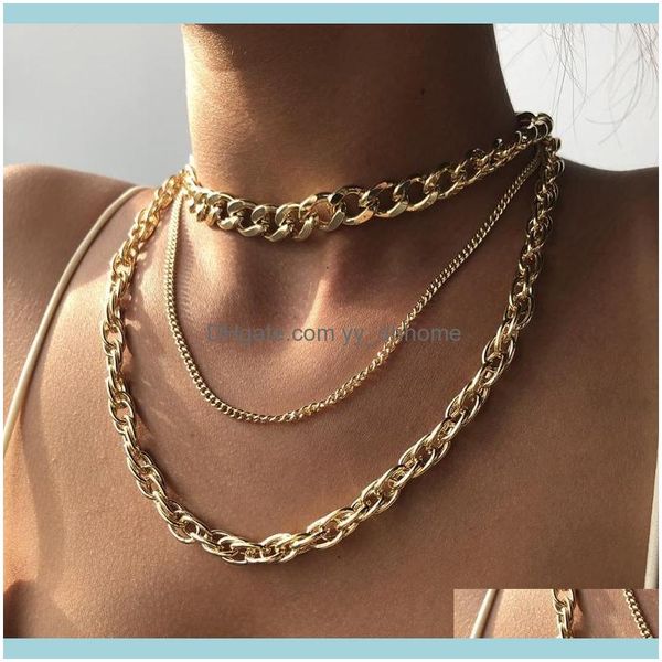 

necklaces & pendants jewelrypunk miami cuban choker necklace multilayers statement hip hop big chunky gold color thick chain collar jewerly, Silver