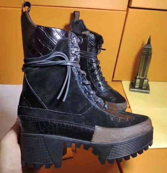 

women designer luxury martin boots level fashion desert brands lace up short autumn and winter snow size 35-42 with box, Black