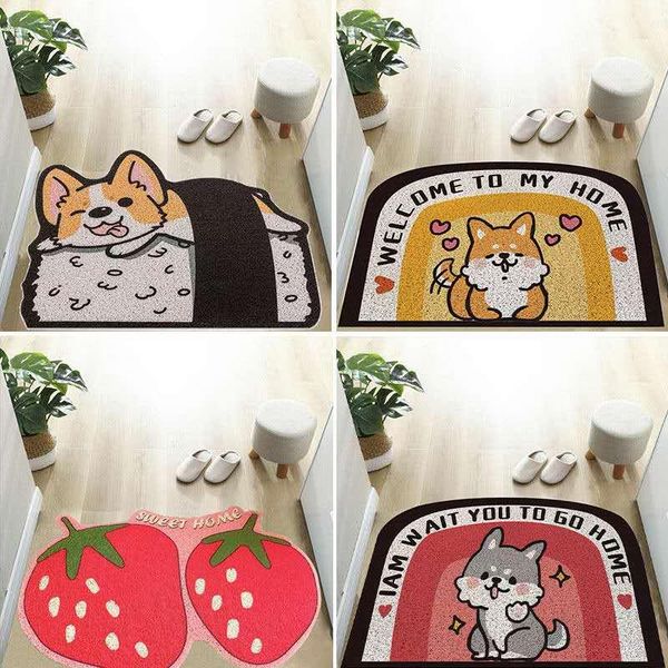 

cartoon animal welcome mat sand scraping door entrance hallway bath non-slip rug dust removal carpet wire loop footpad doormat carpets