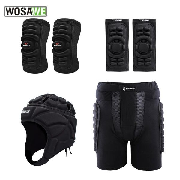 

elbow & knee pads wosawe silicone roller skating basketball ride ski anti-fall hip pant sports resistant riding protector set 6pc, Black;gray
