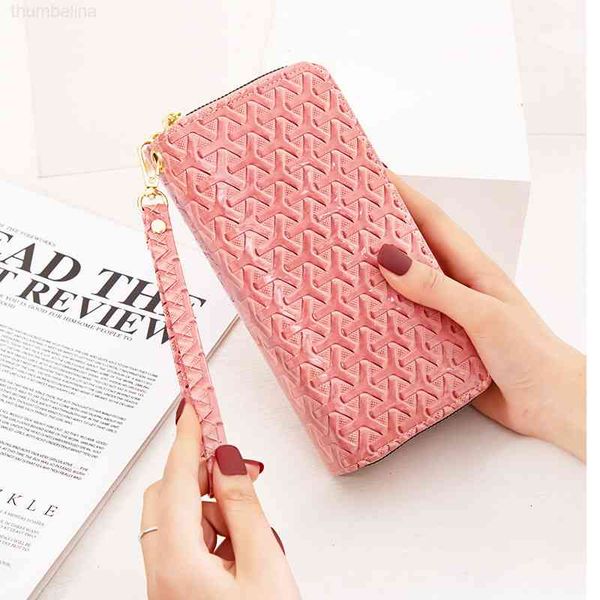 

wallet long women's 2021 double zipper handbag wrist with large capacity patent leather mobile phone bag, Red;black