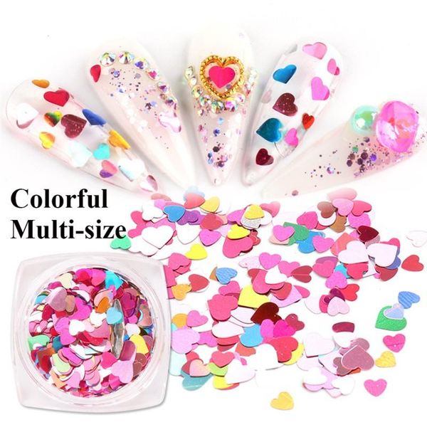 

nail glitter heart shape flakes red pink blue 3d art decorations holo sequin spangle for manicure accessories, Silver;gold