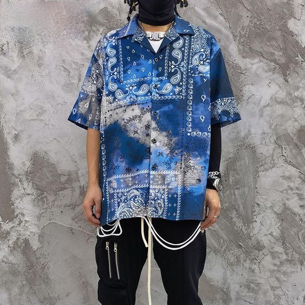 

men's casual shirts 2021 hip-hop men hawaiian camicias one button wild printed short-sleeve blouses, White;black