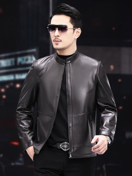 

men's leather & faux spring 2022 autumn moto biker style plus size sheepskin jackets mens genuine jacket motorbiker slim coat a225, Black